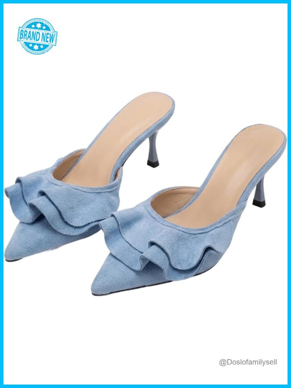 Faux Suede Mule Slippers Pointed Toe Kitten Heel Slingback Slides